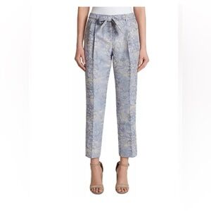 Tahari Arthur S Levine periwinkle Blue Gold silver metallic jacquard pants 10P